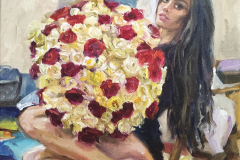 Цветя за нея , маслени бои/платно , 30/25 см